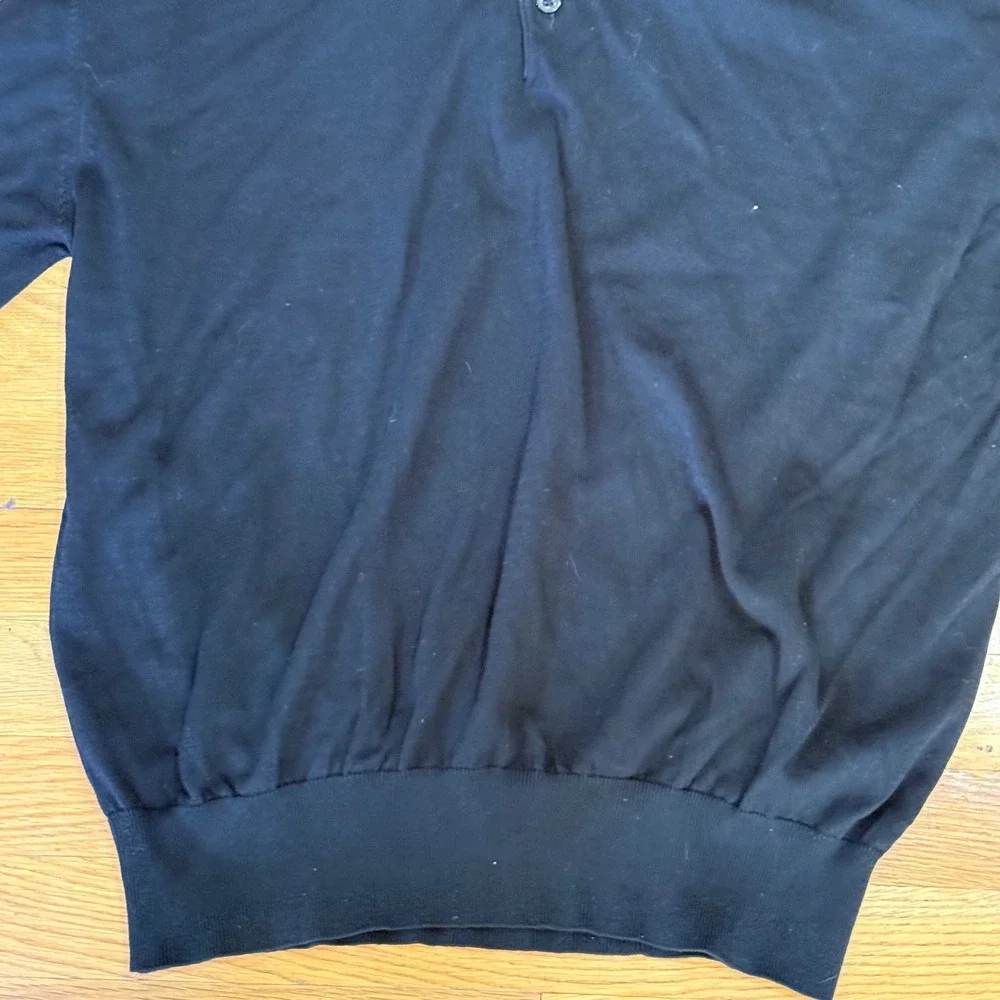 Tulliano‎ Mens Black Silk Cotton Blend Long Sleeve Polo Sweater XL Collared Knit